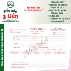 Phiếu Thu 2 liên-Bloc 2 (in sẵn) & Bloc 6 (chọn mẫu in tên) hoặc theo thiết kế