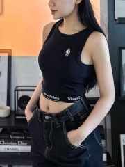 Áo WHO.A.U Steve Ribbed Sleeveless Black [ WHRNE3791F-00 ]