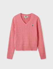 Áo Whoau Steve V-neck Cable Sweater Pink [ WHKAF1104F. ]