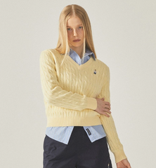 Áo Whoau Steve V-neck Cable Sweater Yellow [ WHKAF1104F, ]