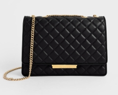 Túi Đeo Vai Charles & Keith Double Chain Handle Quilted Bag Màu Đen [ CK2-20681002-3 ]