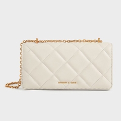 Túi Charles & Keith Chain Handle Quilted Long Wallet Màu Trắng Kem [ CK6-10680924 ]