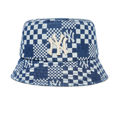 Mũ MLB Bucket Hat Checkerboard Denim NY Xanh Đậm 3AHT8602N-50BLS