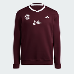 Áo Adidas Mississippi State Bulldogs 3-Stripes Fleece Jersey Crew Burgundy [ JM9082 ]