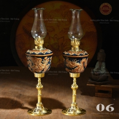 Đèn thờ Gốm sứ Bát Tràng mã 06 chân trơn - họa tiết rồng phụng khắc nổi