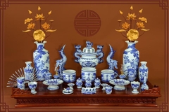 BỘ đồ thờ Men Lam vẽ tay - Gốm sứ Bát Tràng