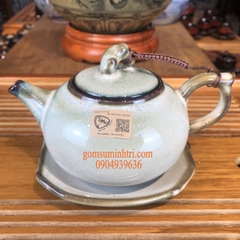 Bộ ấm trà men hỏa biến màu đã full phụ kiện, hoa trong lòng chén