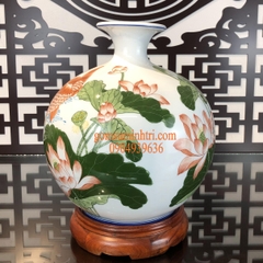 Bình hút tài lộc vẽ Sen Cá cao 36 cm