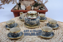 Bộ ấm trà men rạn bọc đồng cao cấp - vung lõm - Gốm Sứ Bát Tràng - NV2749