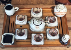 Bộ ấm trà men hỏa biến màu đã full phụ kiện, hoa trong lòng chén