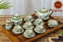 Bộ trà vẽ hoa mai đầy đủ phụ kiện - gốm sứ Bát Tràng cao cấp
