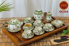 Bộ trà vẽ hoa rơi đầy đủ phụ kiện - gốm sứ Bát Tràng cao cấp