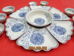 Bộ đồ ăn hoa mặt trời - vẽ tay hoa phù dung - Gốm sứ Bát Tràng cao cấp