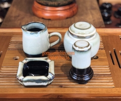 Bộ ấm trà men hỏa biến màu đã full phụ kiện, hoa trong lòng chén