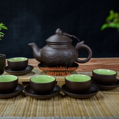 Bộ ấm chén gốm quai rồng S2 - Gốm sứ Bát Tràng