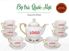 Bộ ấm chén Quốc Hội kẻ chỉ Vàng dung tích 700ML  - Quà tặng gốm sứ Bát Tràng