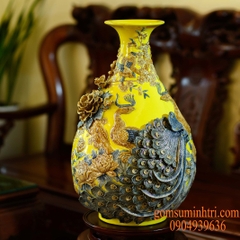 Tỳ Bà đắp nổi Công Đào kỹ - Màu Vàng 55cm - Gốm sứ Bát Tràng