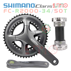 Giò dĩa cốt rỗng SHIMANO Claris R2000 34/50T kèm BB vặn chính hãng