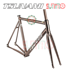 Sườn xe đạp fixed gear TSUNAMI SNM100 titan tự nhiên chính hãng