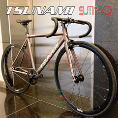 Sườn xe đạp fixed gear TSUNAMI SNM100 titan tự nhiên chính hãng