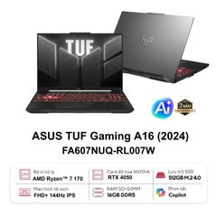 Laptop Gaming ASUS TUF Gaming A16 FA607NUQ-RL007W (Ryzen 7 170, 16GB, 512GB, RTX 4050 6GB, 16