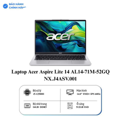Laptop Acer Aspire Lite 14 AL14-71M-52GQ NX.J4ASV.001 (Intel Core i5-12500H | 16GB | 512GB | Intel Iris Xe | 14 inch FHD + | Win 11 | Bạc)