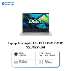 Laptop Acer Aspire Lite 15 AL15-71P-517D NX.J7KSV.001 (Intel Core i5-12450H | 16GB | 512GB | Intel UHD | 15.6 inch FHD | Win 11 | Bạc)