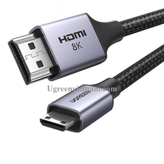 Cáp Mini HDMI to HDMI 2.1 dài 2M Ugreen 15515 HD163, hỗ trợ 8K@60Hz 4K@144Hz 48Gbps, Dynamic HDR, eARC