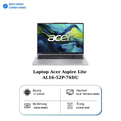 Laptop Acer Aspire Lite AL16-52P-76DU (i7 1355U/ 16GB/ 512GB SSD/ 16 inch WUXGA/ Win11/ Grey/ 1Y)