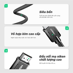 Cáp dữ liệu VIDEO HDMI 2.0 truyền âm thanh hình ảnh dài 2M có chipset Ugreen (70324)