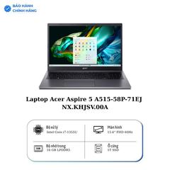 Laptop Acer Aspire 5 A515-58P-71EJ NX.KHJSV.00A (Intel Core i7-1355U | 16GB | 1TB | Intel UHD Graphics | 15.6 inch FHD | Win 11 | Steel Gray)