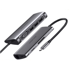 Bộ chuyển đổi USB-C sang 3*USB 3.0+VGA+RJ45+SD&TF màu xám Ugreen ( 50539)