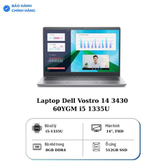 Laptop Dell Vostro 14 3430 60YGM i5 1335U (i5 1335U, 8GB Ram, 512GB SSD, 2GD6_MX550, 14.0 inch FHD, Win 11, Xám)