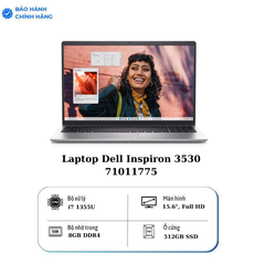 Laptop Dell Inspiron 3530 (Core i7 1355U/ 8GB/ 512GB SSD/ Intel Iris Xe Graphics/ 15.6inch Full HD/ Windows 11 Home + Office Student/ Black/ Vỏ nhựa/ 1 Year)