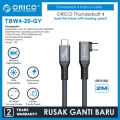 Cáp Thunderbolt4 Type-C 2m ORICO TBW4-20-GY-BP