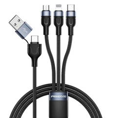 Cáp PISEN PRO Thor 3-in-2 ( Lightning/Type-C/Micro) Aluminum Braided 100W 1200mm.