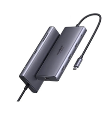Ugreen 15532 USB type C sang 1 x HDMI 4K60hz + 1 x USB-C 3.2 + USB-A 3.2 10Gbps + 1 x RJ45 1Gbps + TF + SD + 2 x USB 3.0 + 1 x USB-C PD 100W Bộ chuyển 9in1 CM498 20015532