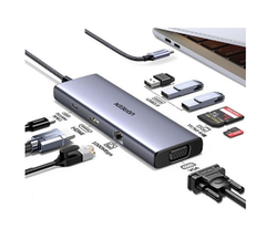Hub USB Type-C Ugreen 15600 9 trong 1 ra HDMI 4K@30Hz, VGA, USB 3.0, Lan 1Gbps, SD/TF, Sạc PD 100W