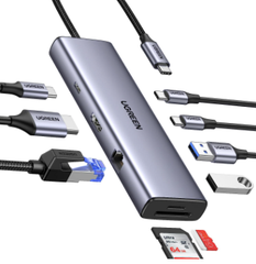 Hub 9 in 1 USB Type-C sang HDMI 4K@60Hz, Lan 1Gbps, Type-C, USB 3.0, SD/TF Sạc PD 100W Ugreen 15375