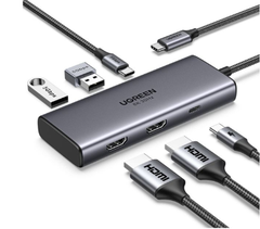 Hub USB Type-C 6 trong 1 ra 2*HDMI 8K@30Hz, USB Type-C, USB-A 3.0, Sạc PD 100W Ugreen 15852