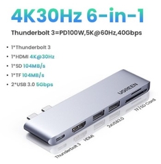 Ugreen 80856 6 trong 2 macbook pro thunderbolt 3 type c hub 8k HDMI - PD - Sd- TF - 2 x Usb A 3.0 màu xám CM380 20080856