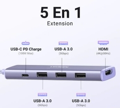 Hub Revodok USB Type-C 5 trong 1 ra HDMI 4K@30Hz, USB 3.0, Sạc PD 100W Ugreen 35582 cao cấp