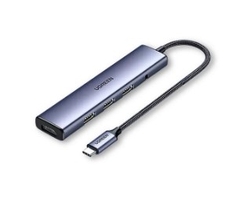 Ugreen 90881 USB type C sang 1 x HDMI 4K30Hz + 3 x USB 3.0 +1 x 3.5mm không hỗ trợ MIC + 1 x USB-C PD 100W Bộ chuyển 5in1 CM478 20090881