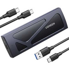Ugreen 15512 NVME USB type C 3.1 Gen2 tốc độ 10Gbps có kèm 2 cáp A-C + C-C dài 0.5M - hỗ trợ SSD 2Tb - Vỏ nhôm Box đọc ổ cứng SSD M.2 Màu Đen
