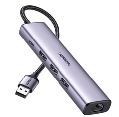 Hub chuyển đổi 5 in 1 USB Type-A ra Lan 1000Mbps Kèm HUB 3 Cổng USB 3.0 Ugreen 60554 cao cấp