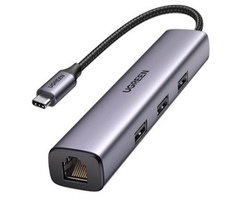Hub chia USB Type-C to 3 cổng USB 3.0 Type-A kèm Lan Gigabit, vỏ nhôm chính hãng Ugreen 60600