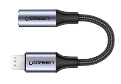 Cáp chuyển Lightning sang Jack Audio 3.5mm dài 10cm Ugreen 30756 cao cấp (bọc nhôm, bện dù)