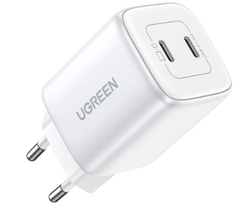 Ugreen 15327 45W 2C GaN chuẩn cắm EU chân tròn Màu Trắng Củ sạc nhanh 2 cổng USB-C