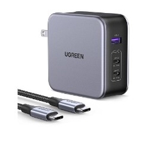 Ugreen 90548 140W kèm cáp USB-C dài 1.8M Màu Xám Bộ sạc nhanh Nexode có 2 cổng USB-C và 1 cổng USB-A