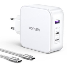Ugreen 15339 140W 2c1a GaN Nexode kèm cáp USB-C dài 1.5M Bộ sạc nhanh 2 x USB-C + 1 x USB-A Màu Trắng